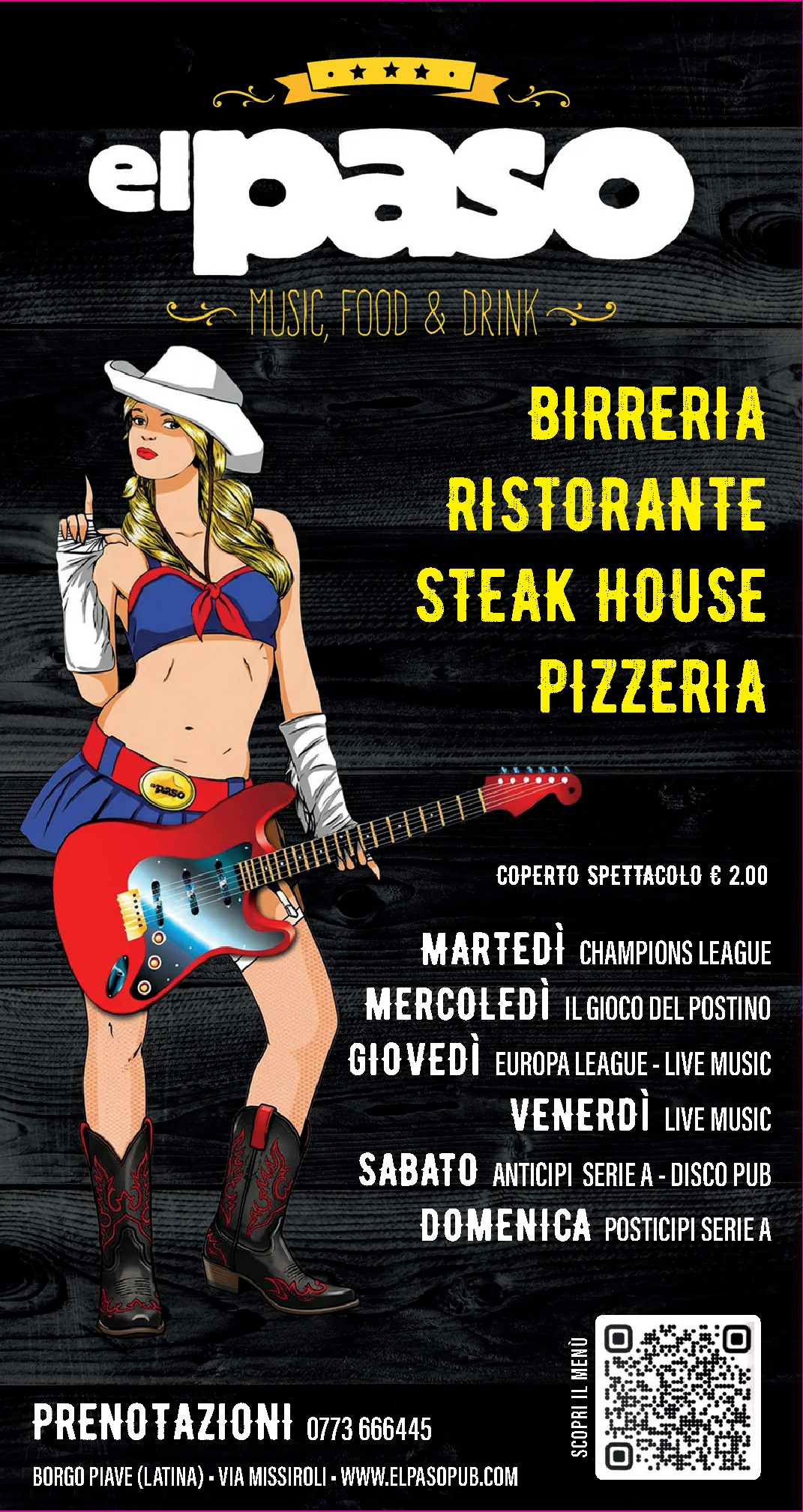 Menu El Paso Pub, copertina